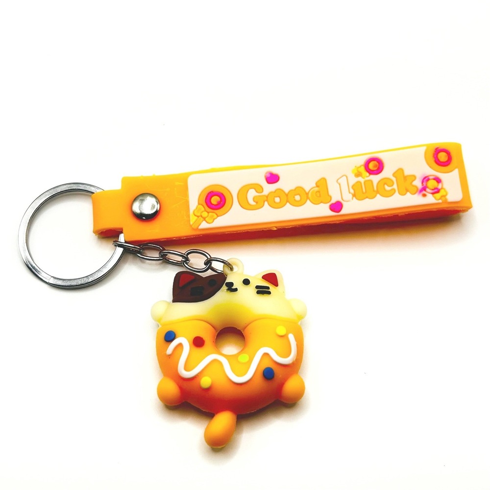 Calico Cat Donut Keychain Unisex OS Orange Good Luck Silicone Strap
